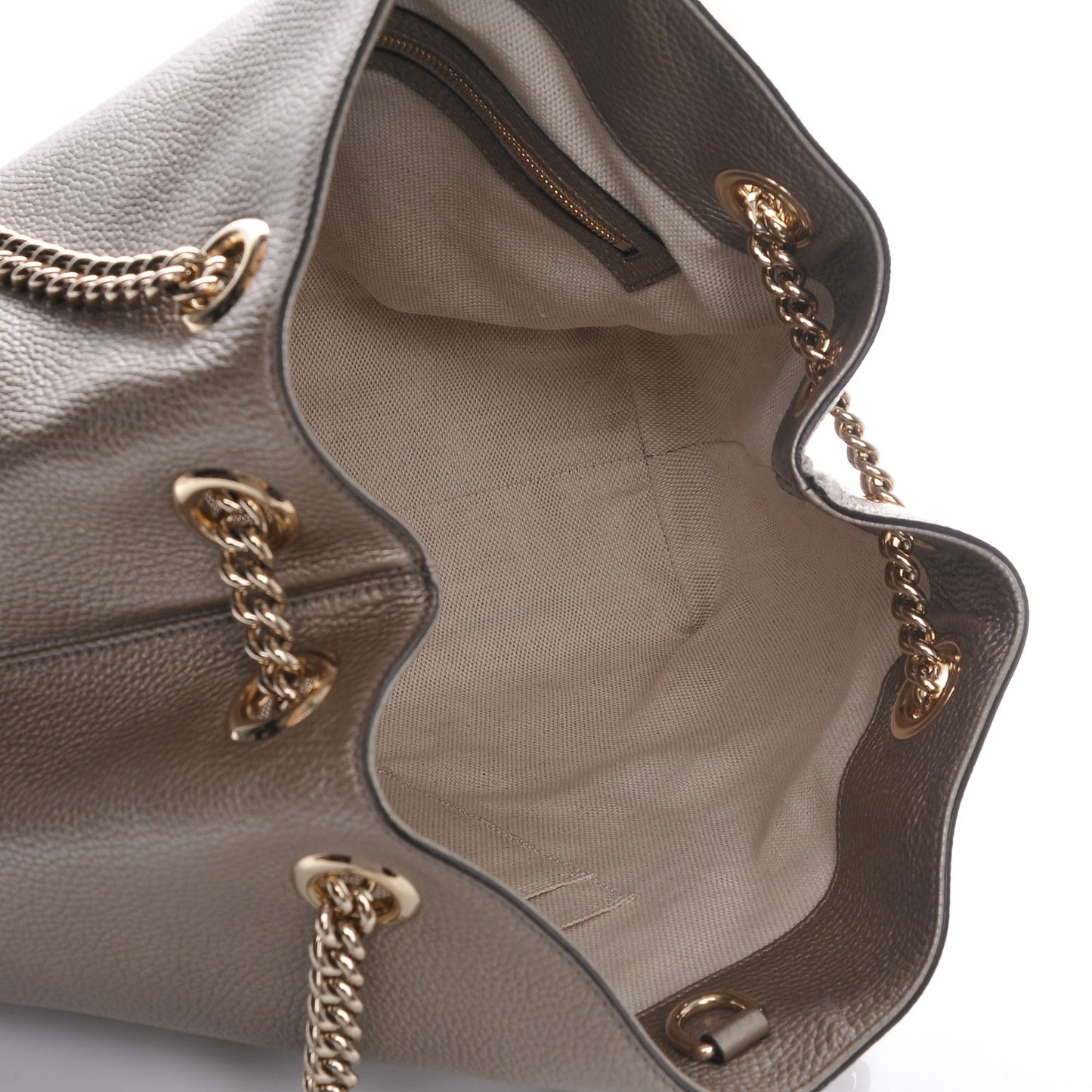 Metallic Pebbled Calfskin Medium Soho Chain Shoulder Bag Golden Beige