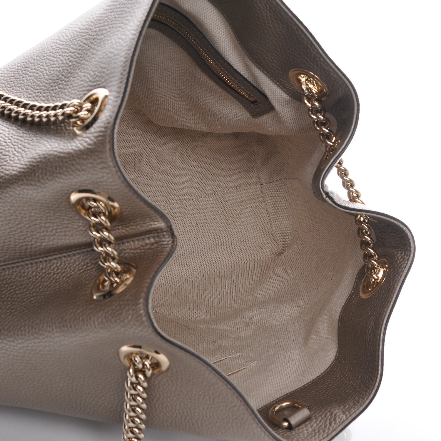 Gucci Metallic Pebbled Calfskin Medium Soho Chain Shoulder Bag Golden Beige 5 of 7
