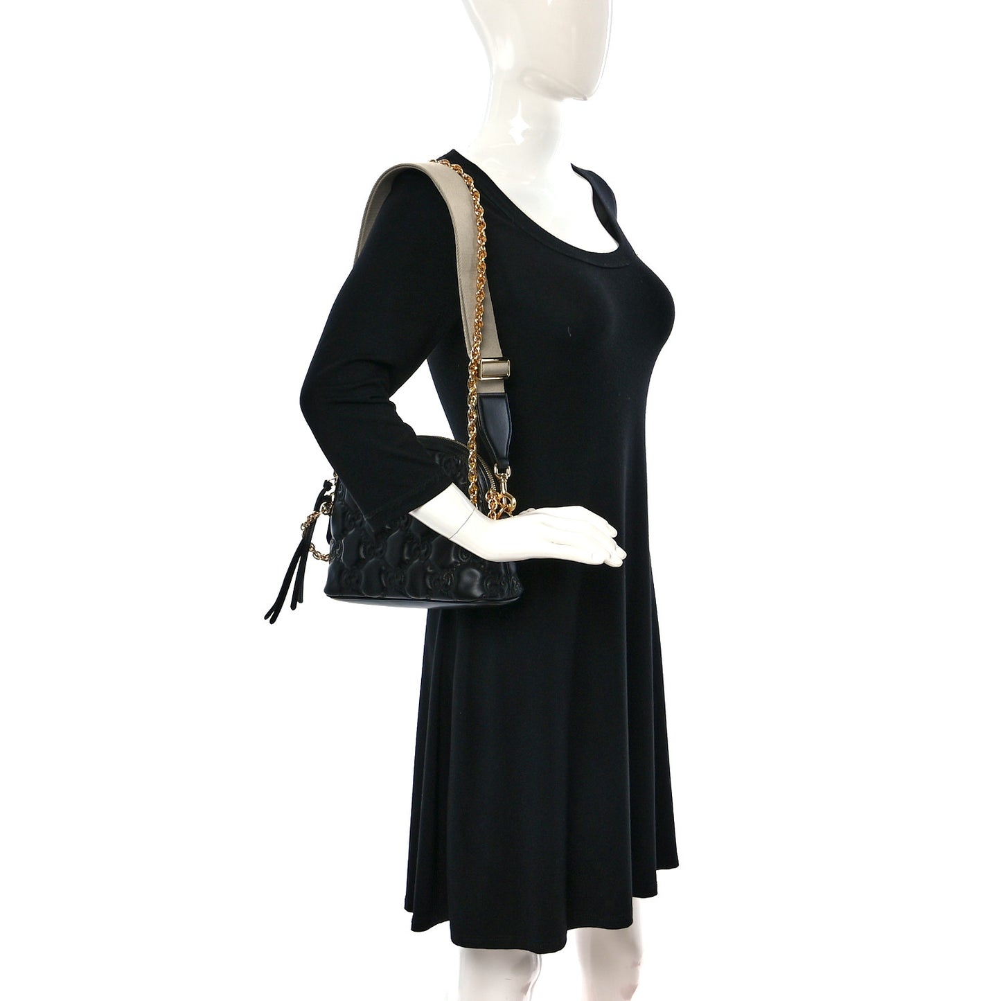 Calfskin GG Matelasse Small Dome Shoulder Bag Black Natural