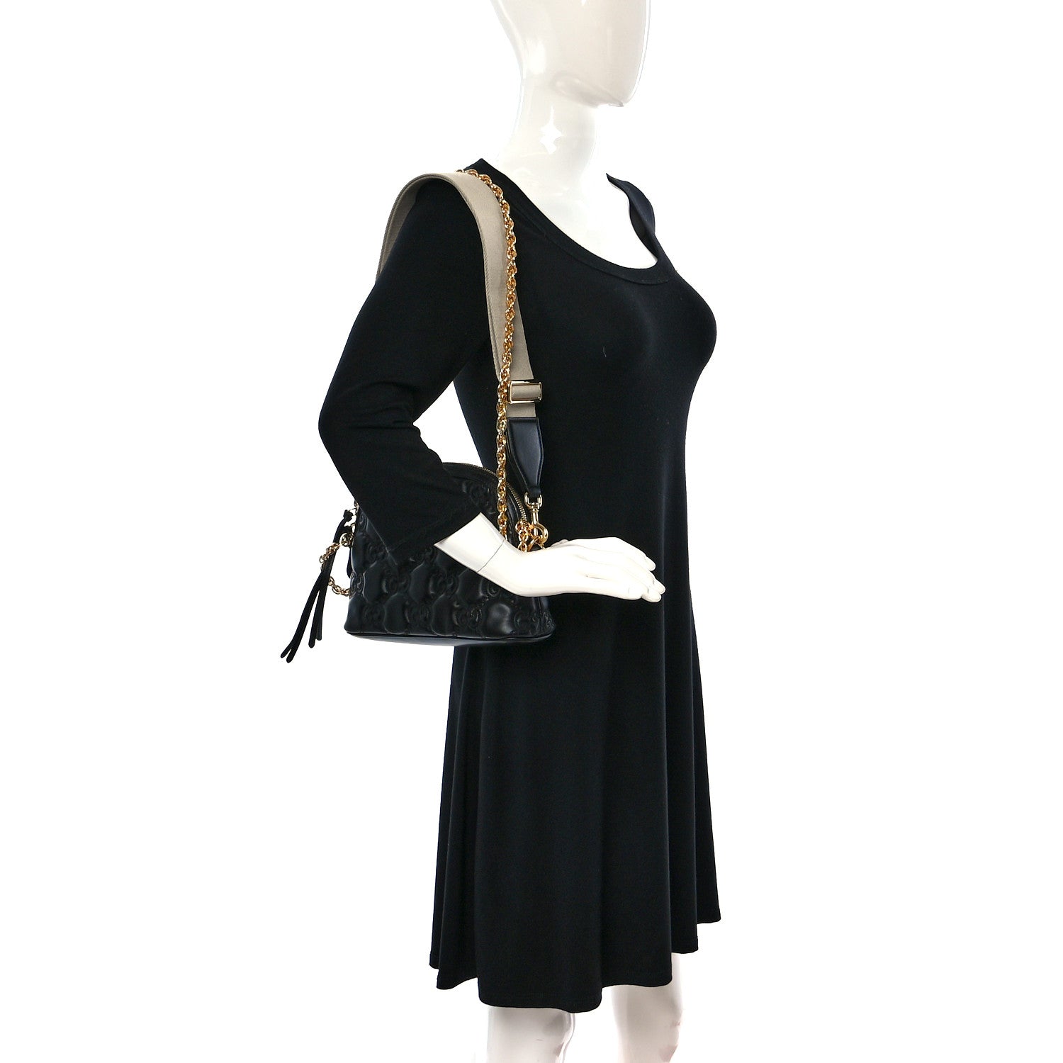 Gucci Calfskin GG Matelasse Small Dome Shoulder Bag Black Natural 2 of 8