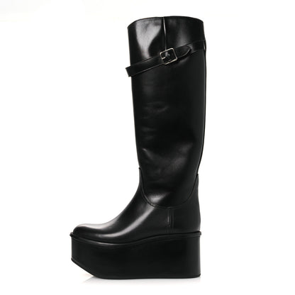 Loewe Calfskin Wedge Riding Boots 38 Black 1 of 10