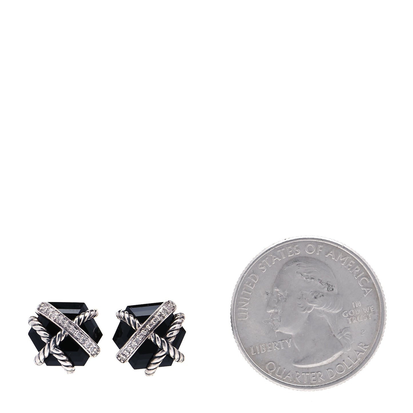 Sterling Silver Diamond Black Onyx 11mm Cable Wrap Earrings