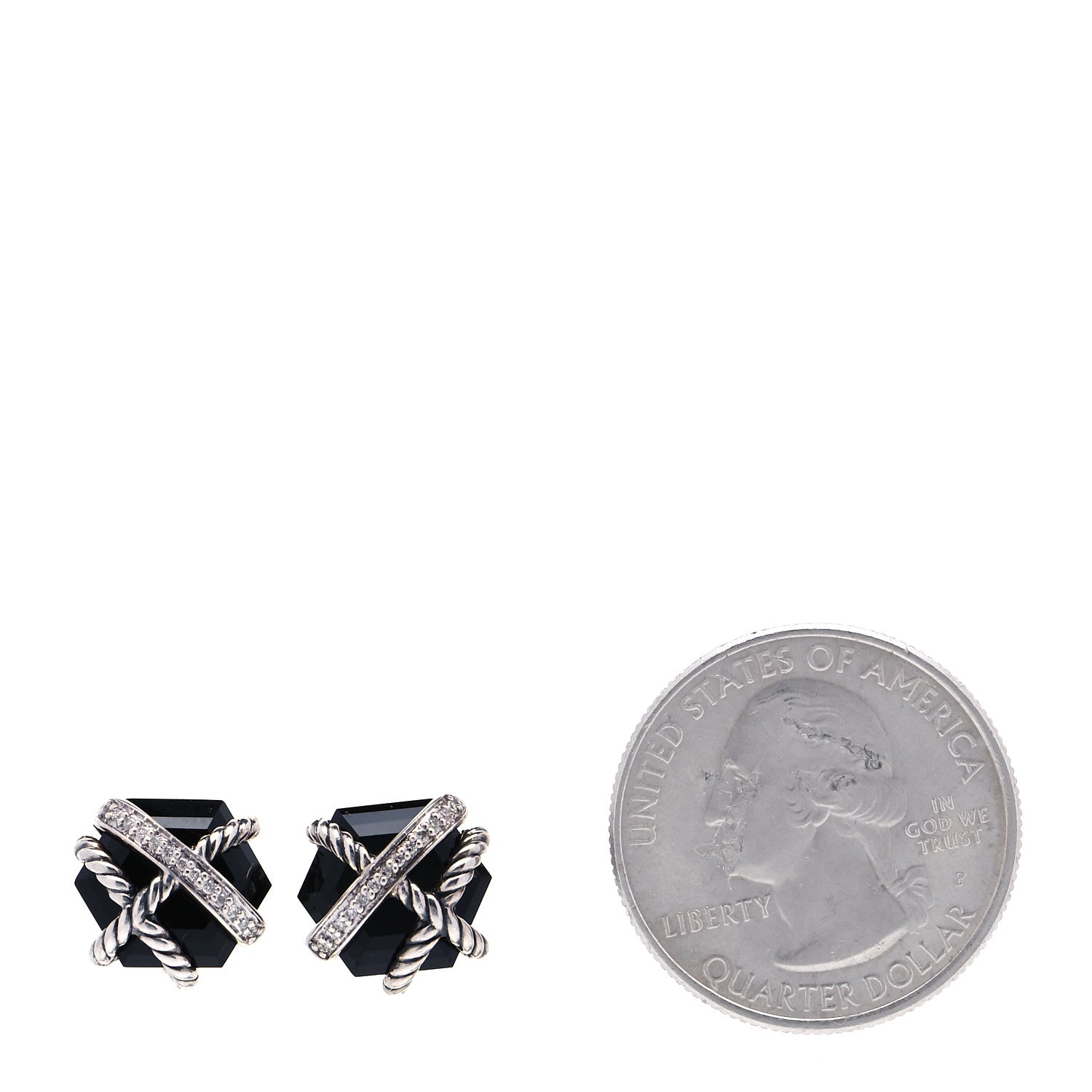 David Yurman Sterling Silver Diamond Black Onyx 11mm Cable Wrap Earrings 2 of 5