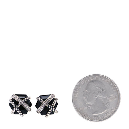 David Yurman Sterling Silver Diamond Black Onyx 11mm Cable Wrap Earrings 2 of 5