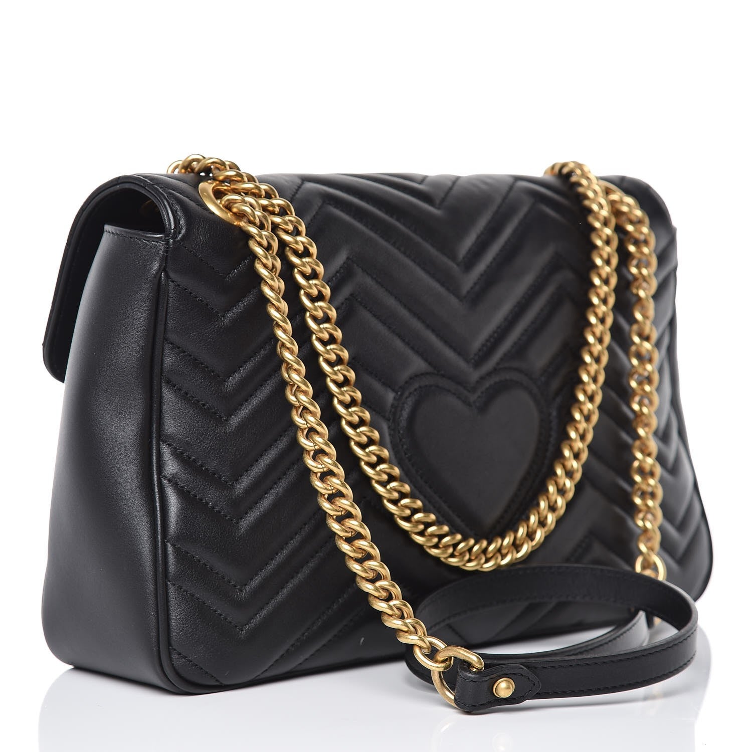 Gucci Calfskin Matelasse Medium GG Marmont Shoulder Bag Black 3 of 8