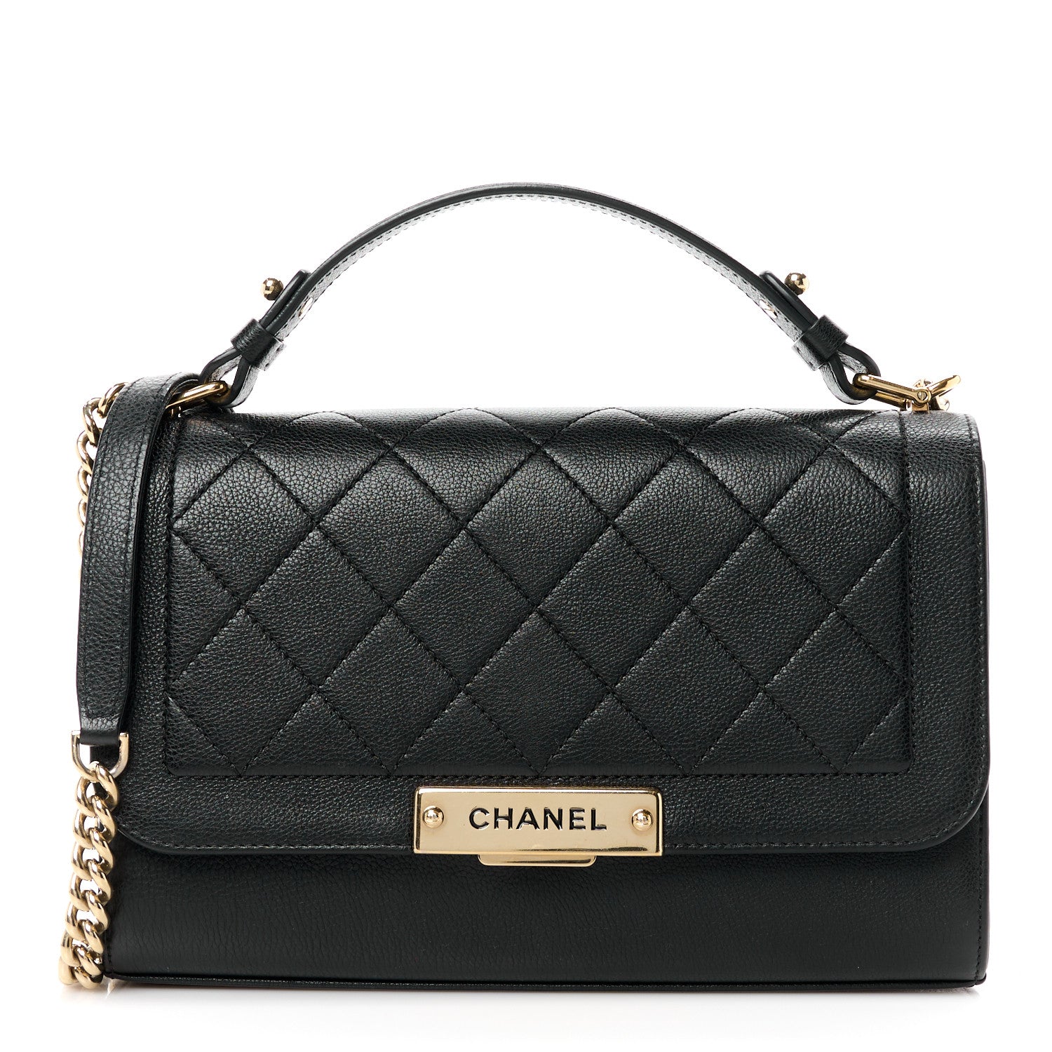 Chanel Grained Calfskin Quilted Medium Label Click Flap Bag Black 1 of 11