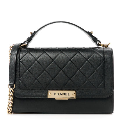Chanel Grained Calfskin Quilted Medium Label Click Flap Bag Black 1 of 11