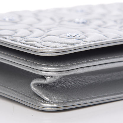 Chanel Metallic Lambskin Camellia Crystal Wallet on Chain WOC Silver 10 of 14