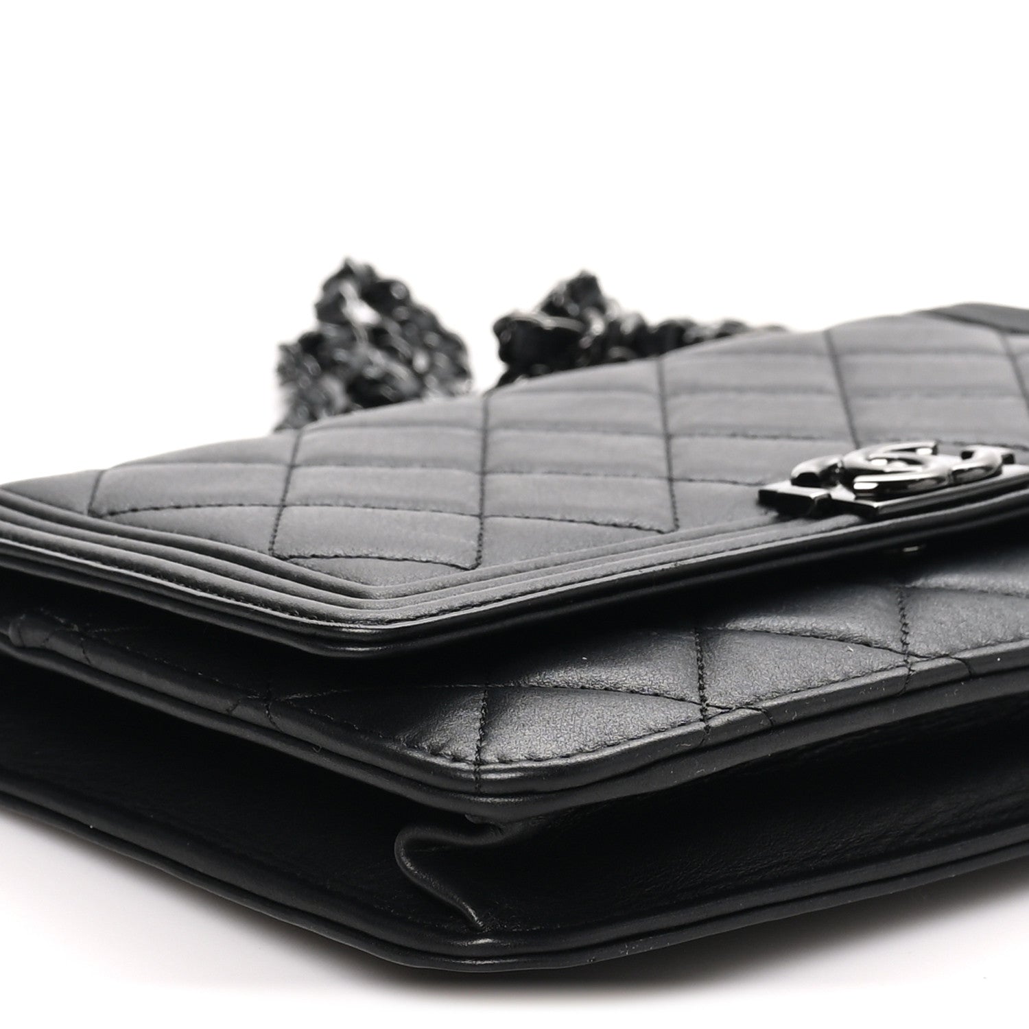 Chanel Lambskin Quilted Boy Wallet On Chain WOC So Black 9 of 10