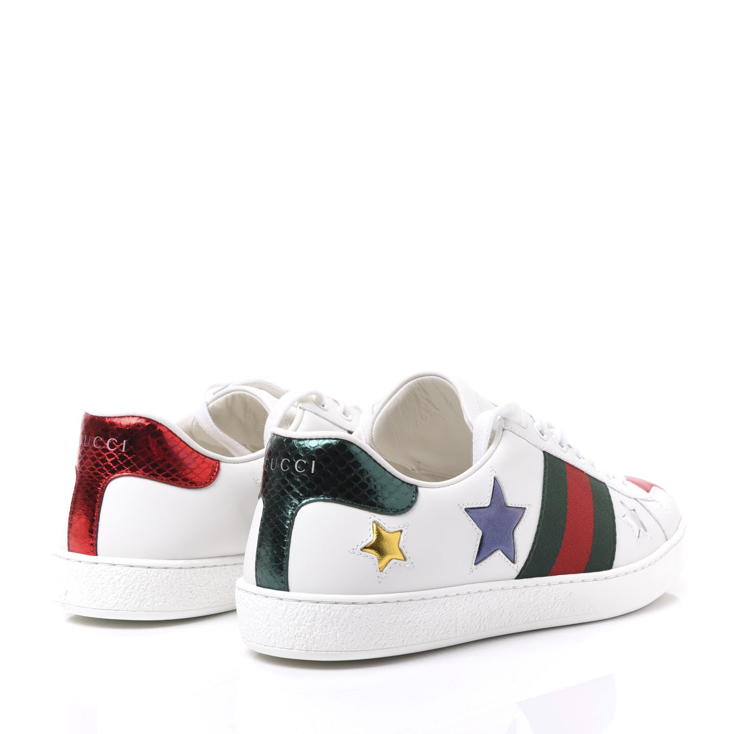 Gucci Calfskin Ayers Web Star Embroidered Mens Ace Sneakers 6.5 White Multi 4 of 9