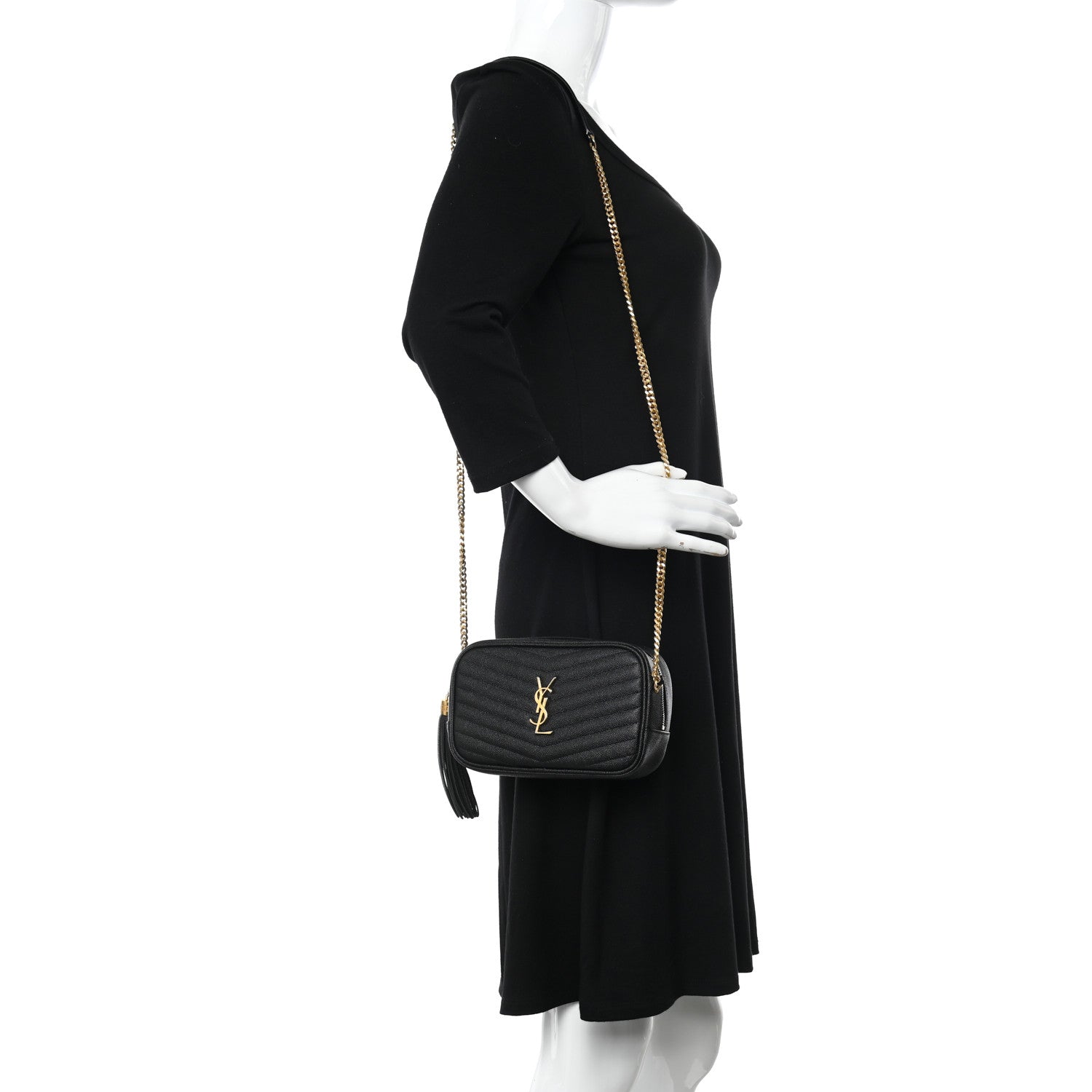 Saint Laurent Grain De Poudre Matelasse Monogram Mini Lou Camera Bag Black 2 of 14