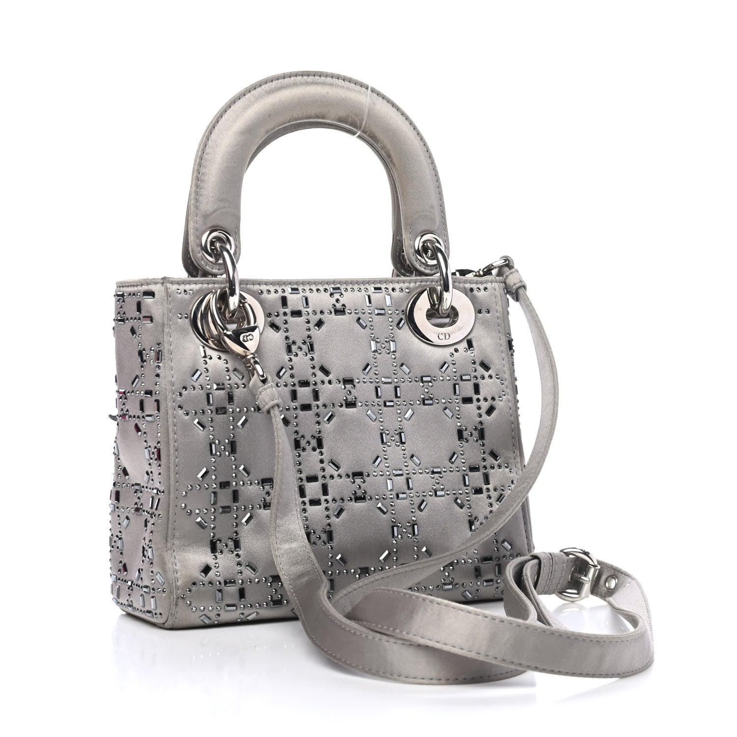 Christian Dior Satin Crystal Cannage Mini Lady Dior Gray 2 of 5