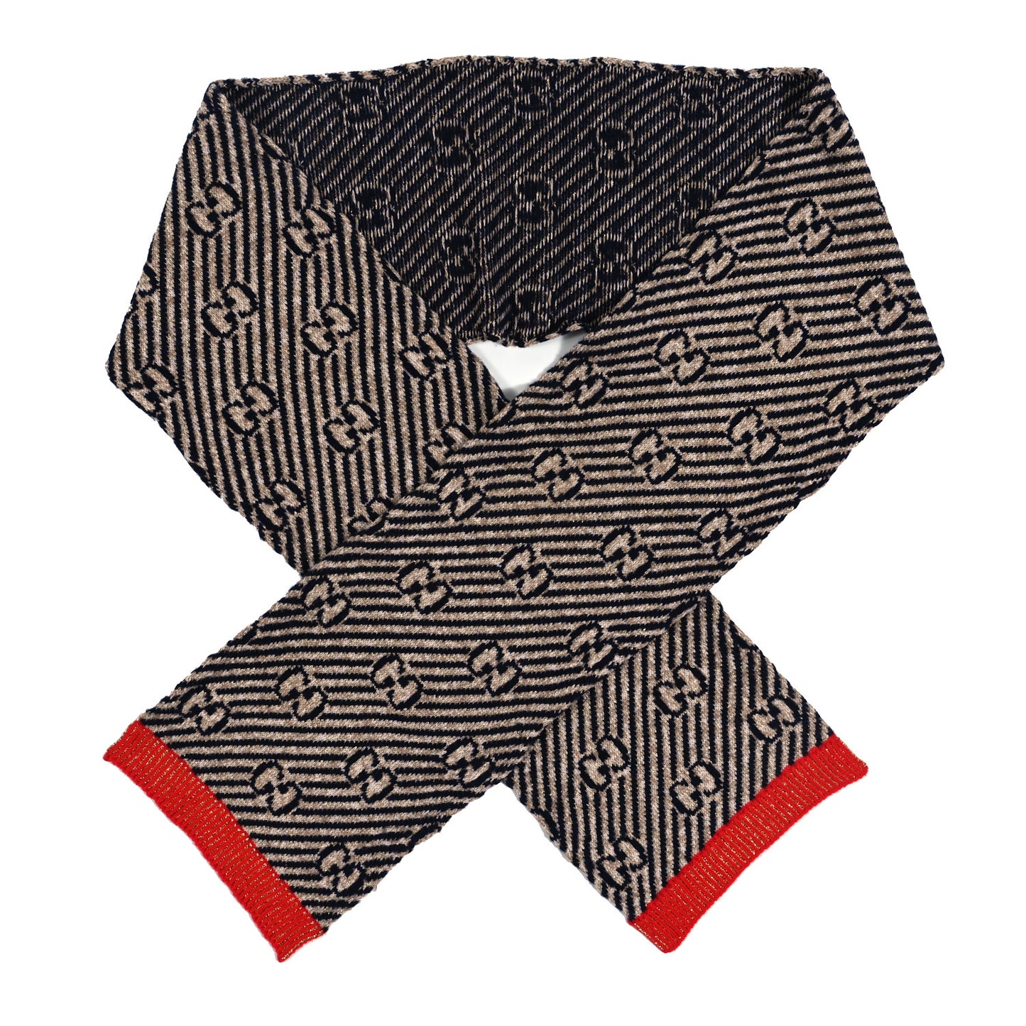 Wool Lame Jacquard GG Monogram Regy Scarf Black Red