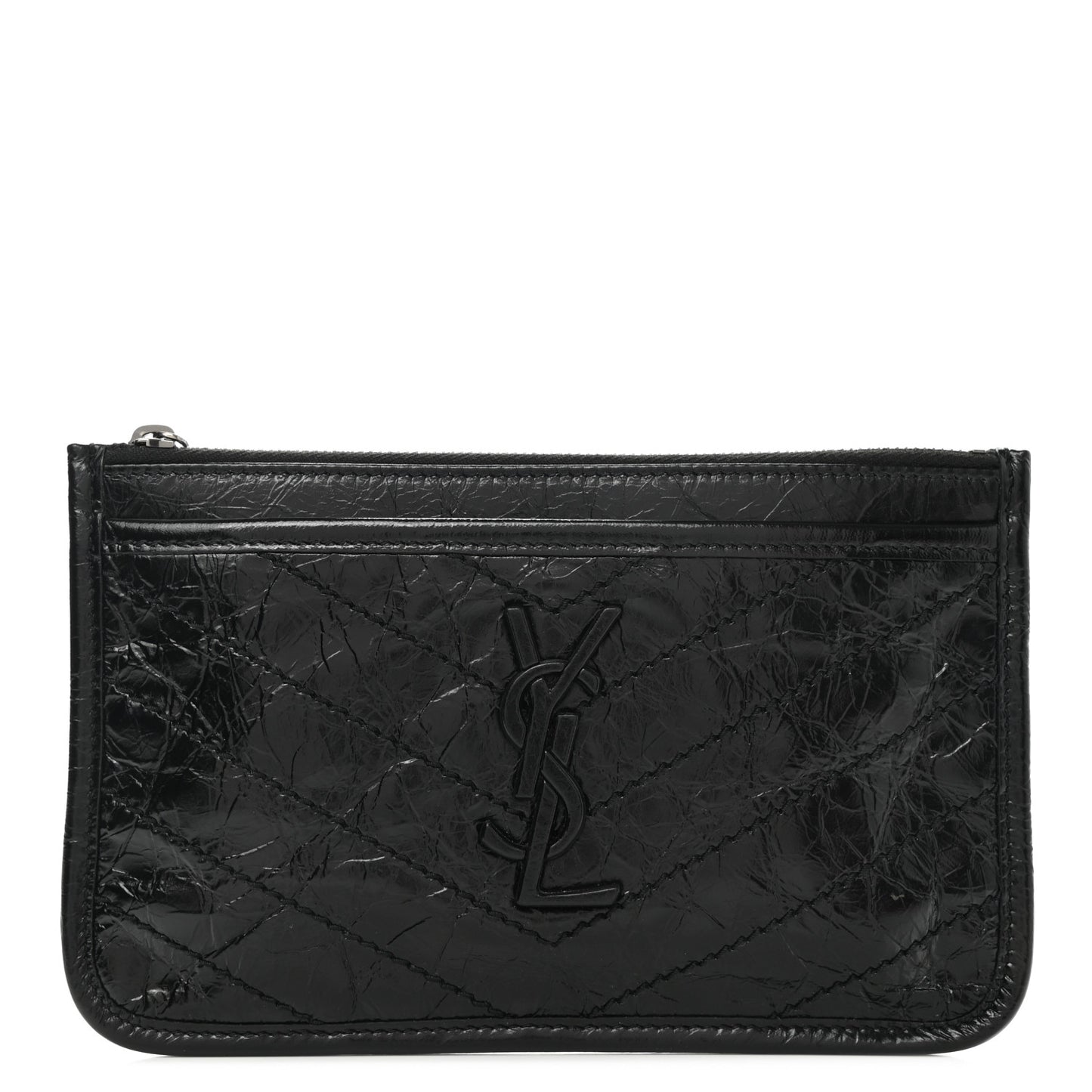 Crinkled Calfskin Matelasse Monogram Niki Bill Pouch Black