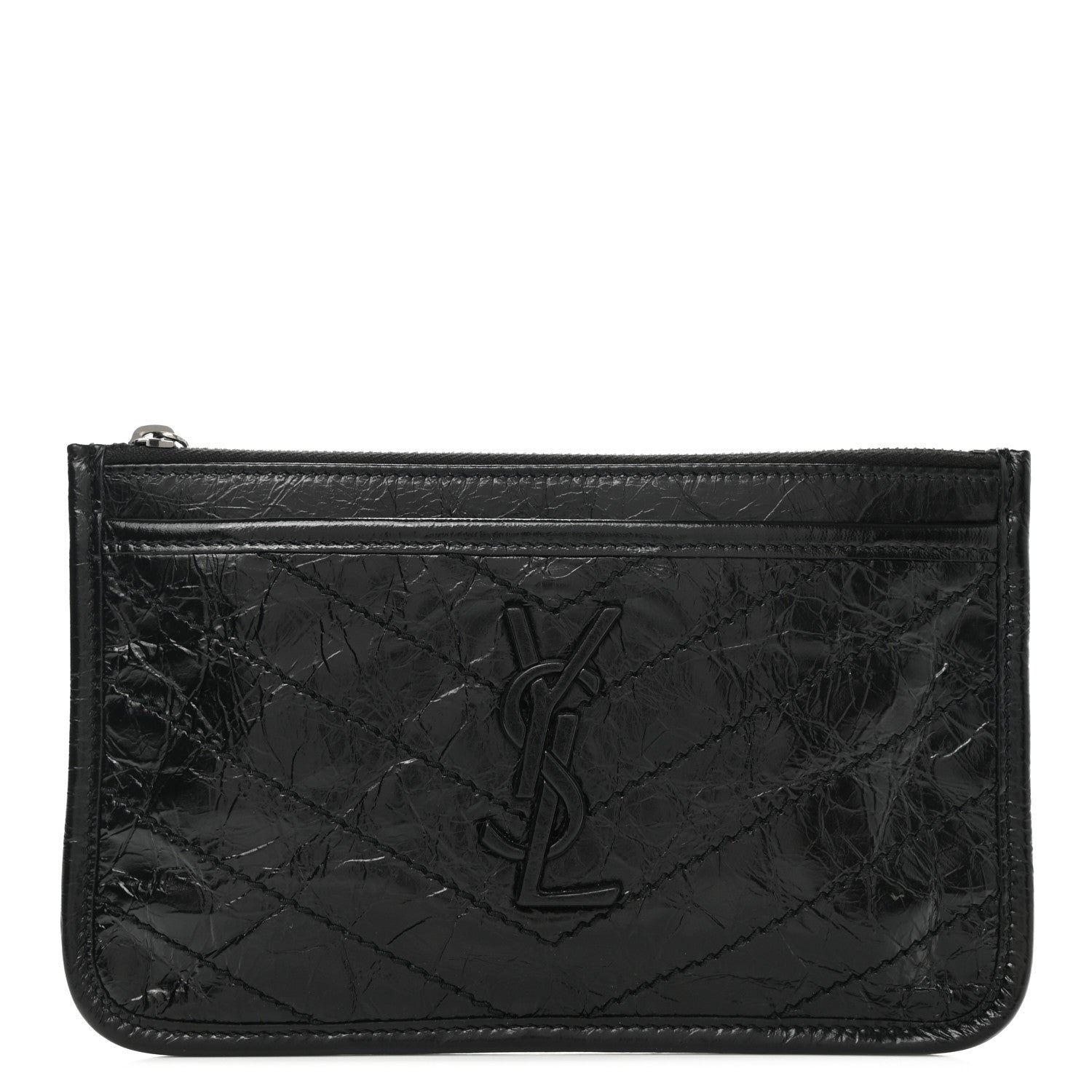 Saint Laurent Crinkled Calfskin Matelasse Monogram Niki Bill Pouch Black 1 of 7