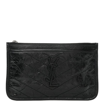 Saint Laurent Crinkled Calfskin Matelasse Monogram Niki Bill Pouch Black 1 of 7