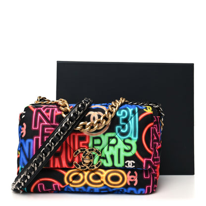 Chanel Fabric Printed Medium Chanel 19 Flap Black Multicolor 11 of 11