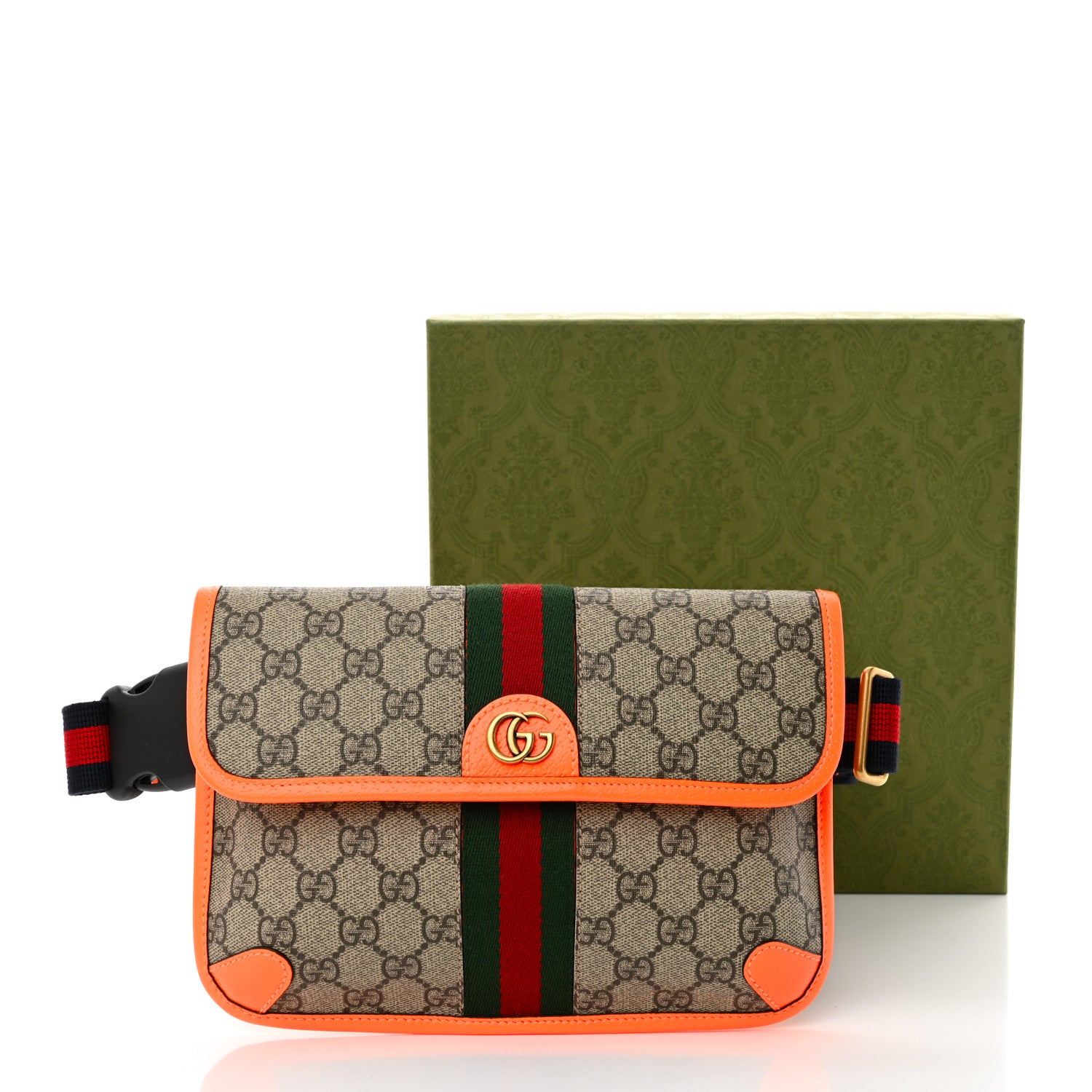 Gucci GG Supreme Monogram Web Small Ophidia Belt Bag Beige Ebony Orange Fluo 11 of 11