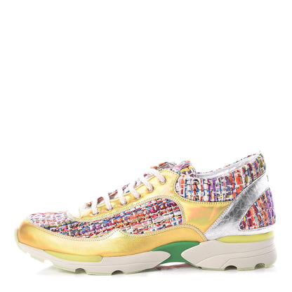 Chanel Tweed Lambskin Runway Sneakers 41 Silver Multicolor 1 of 8