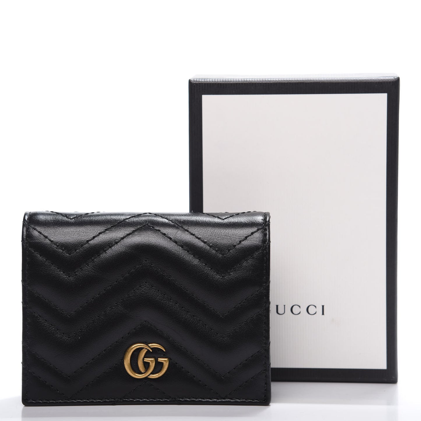 Calfskin Matelasse GG Marmont Card Case Wallet Black