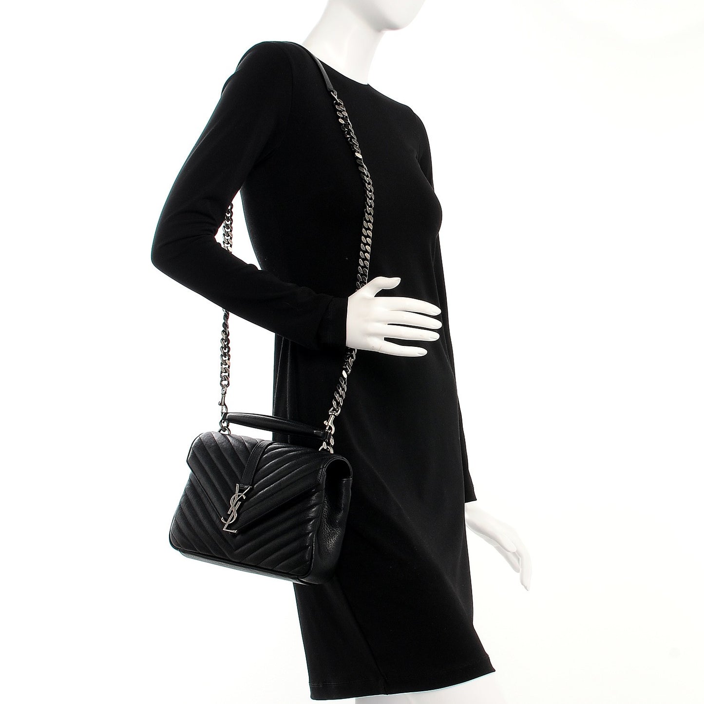 Sheepskin Matelasse Chevron Monogram Medium College Bag Black