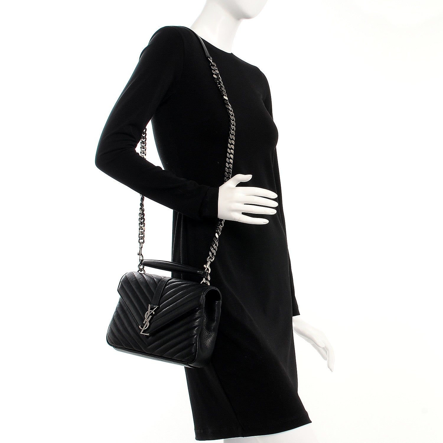 Saint Laurent Sheepskin Matelasse Chevron Monogram Medium College Bag Black 2 of 9