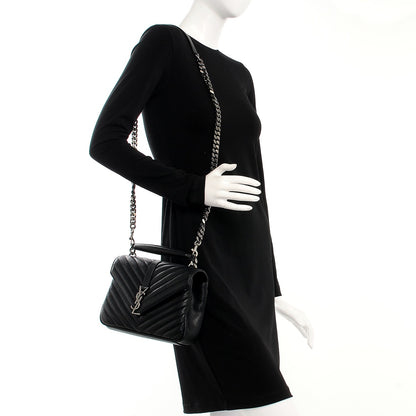 Saint Laurent Sheepskin Matelasse Chevron Monogram Medium College Bag Black 2 of 9
