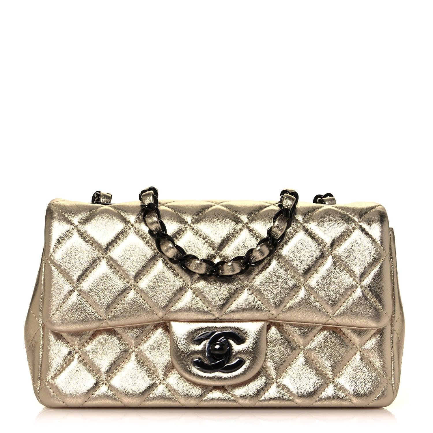 Chanel Metallic Lambskin Quilted Mini Rectangular Flap Gold Black 1 of 13