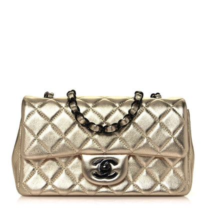 Chanel Metallic Lambskin Quilted Mini Rectangular Flap Gold Black 1 of 13