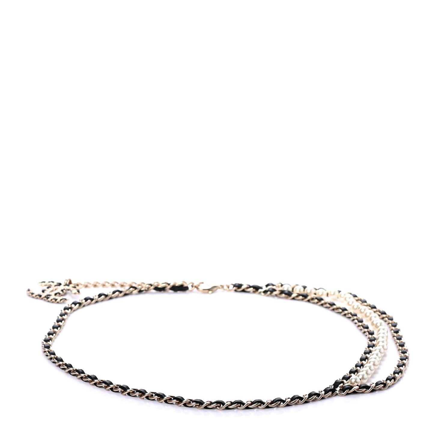 Lambskin Pearl Chain CC Fancy Belt Black Gold