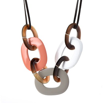 Hermes Lacquered Wood Buffalo Horn Karamba Necklace Blanc Mink Saumon 1 of 9