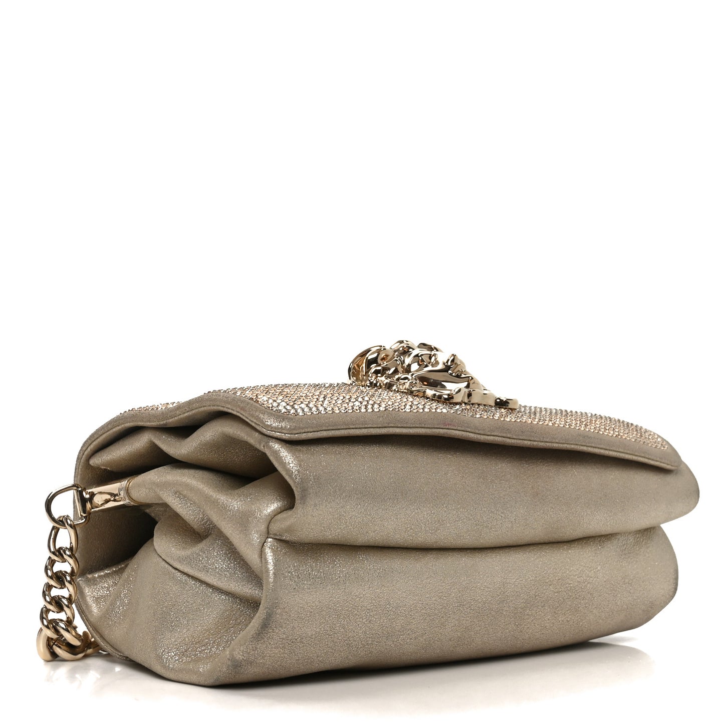 Suede Crystal Medusa Sultan Evening Bag Gold