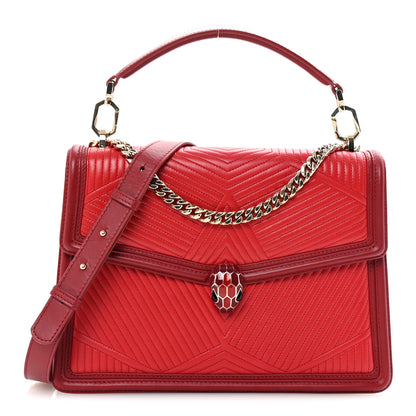 Bulgari Quilted Nappa Smooth Calfskin Serpenti Forever Diamond Blast Shoulder Bag Red 1 of 9