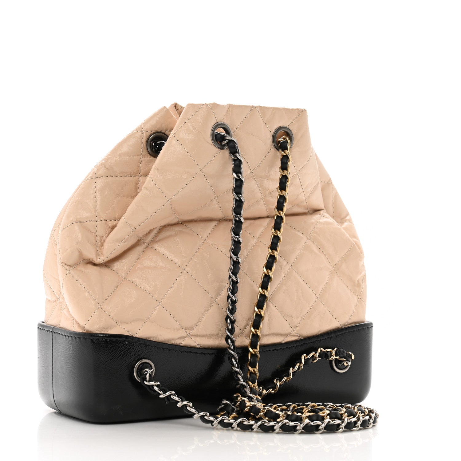Chanel Aged Calfskin Quilted Small Gabrielle Backpack Beige Black 3 of 12