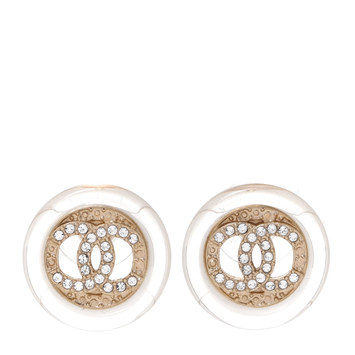 Resin Crystal CC Round Earrings Light Gold