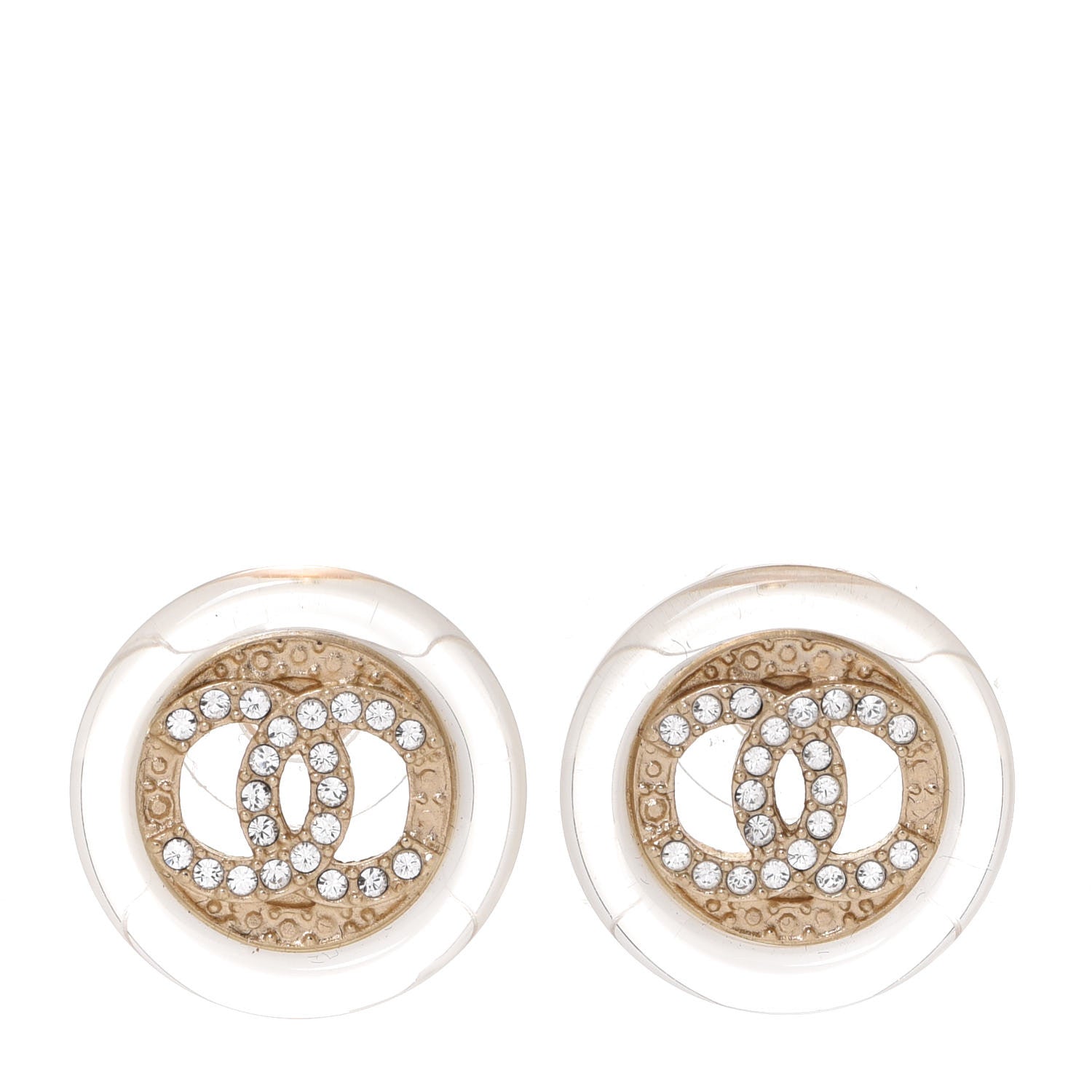 Chanel Resin Crystal CC Round Earrings Light Gold 1 of 5