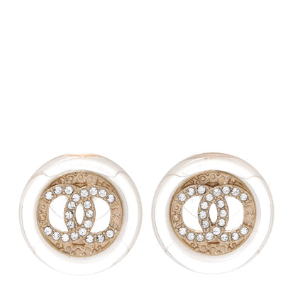 Chanel Resin Crystal CC Round Earrings Light Gold 1 of 5