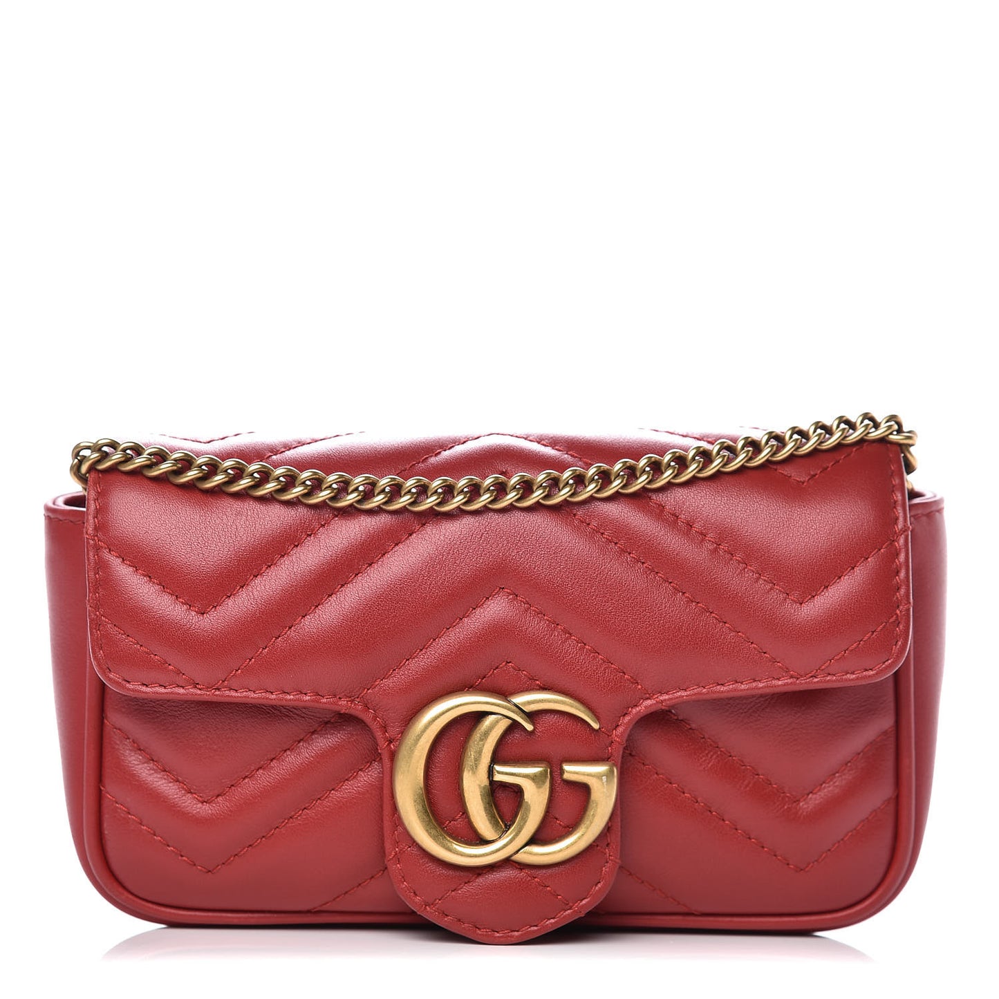 Calfskin Matelasse Super Mini GG Marmont Shoulder Bag Hibiscus Red