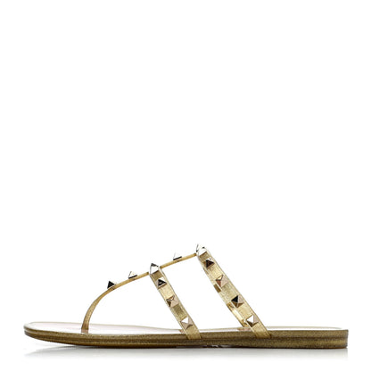 Valentino Garavani PVC Jelly Glitter Rockstud Caged Thong Sandals 40 Oro 1 of 4