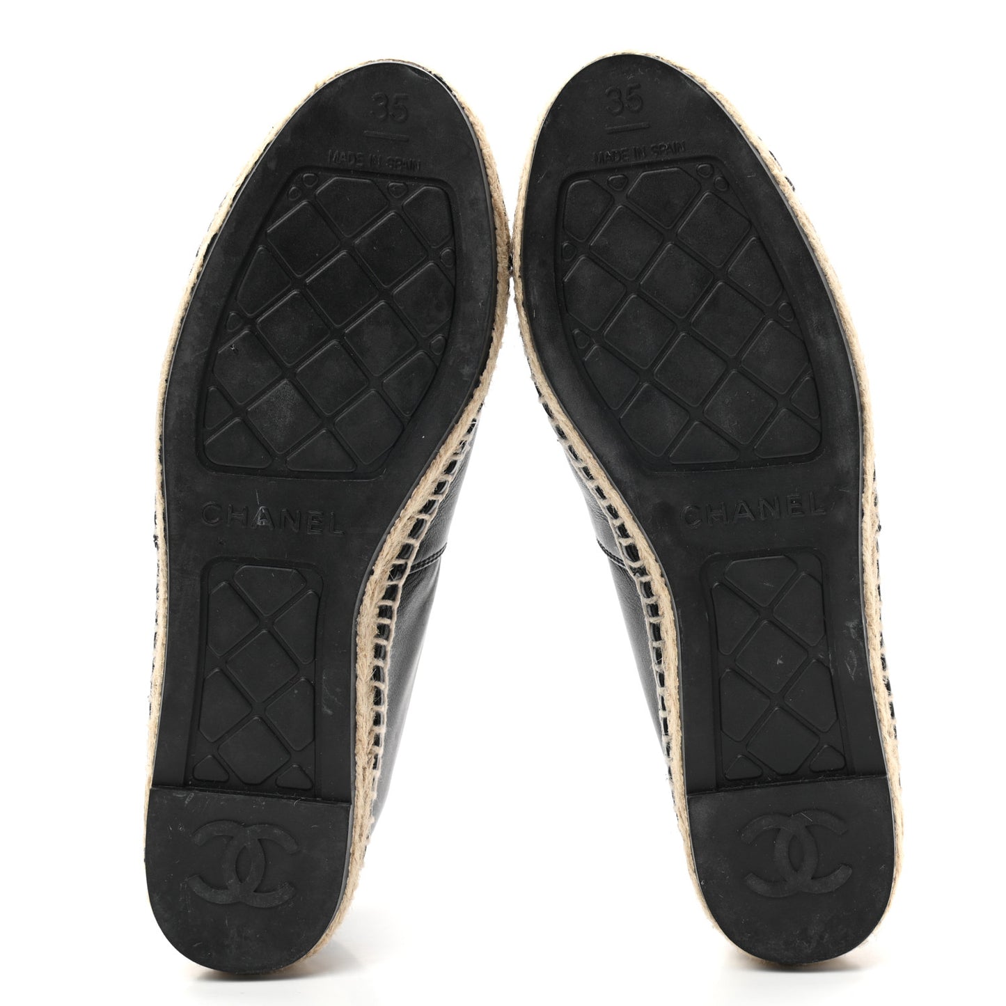 Lambskin Shiny Calfskin CC Espadrilles 35 Black Beige