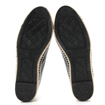 Chanel Lambskin Shiny Calfskin CC Espadrilles 35 Black Beige 5 of 9
