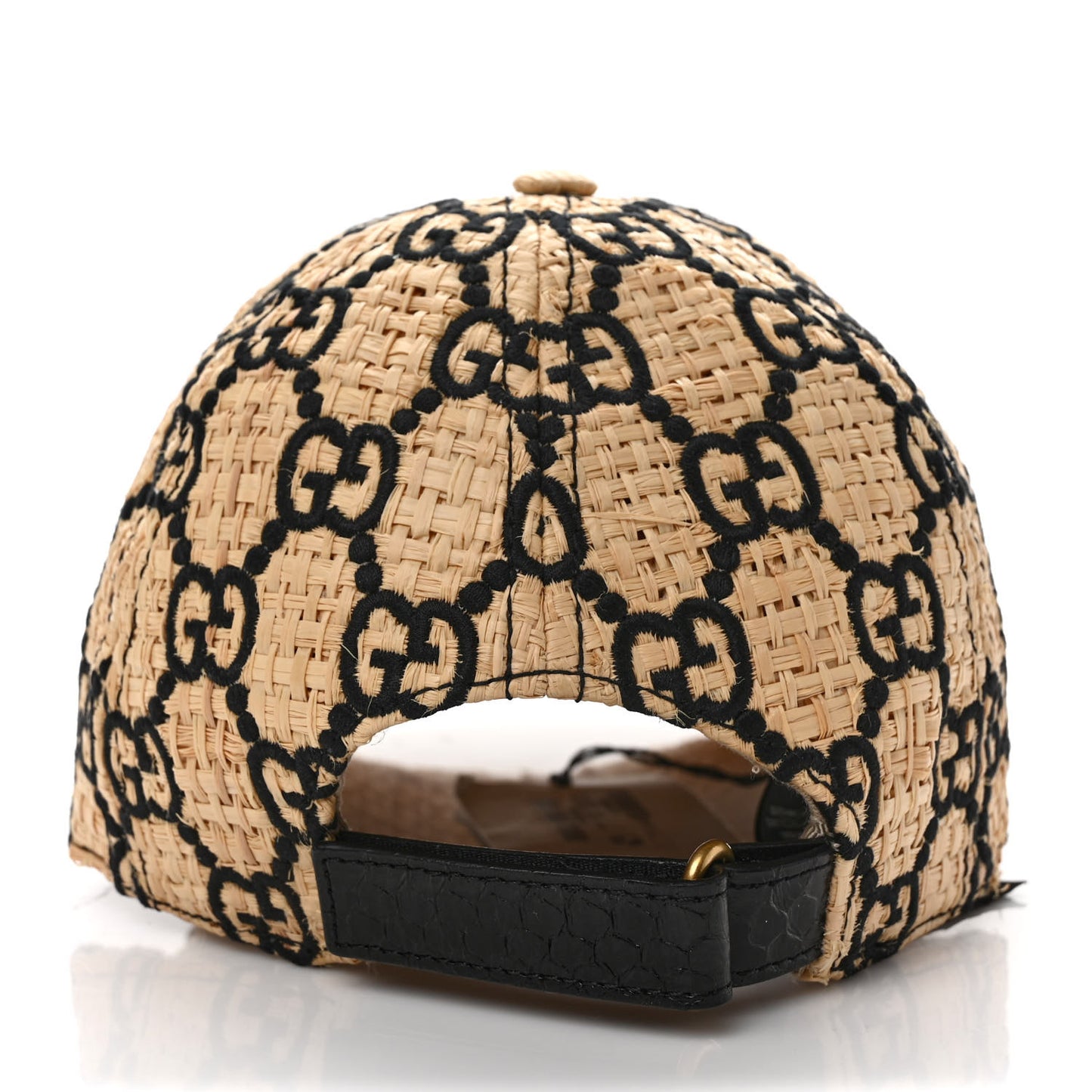 Raffia GG Monogram Elaphe Embroidered Aisha Baseball Hat L Ivory Black