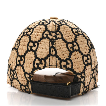 Gucci Raffia GG Monogram Elaphe Embroidered Aisha Baseball Hat L Ivory Black 6 of 9