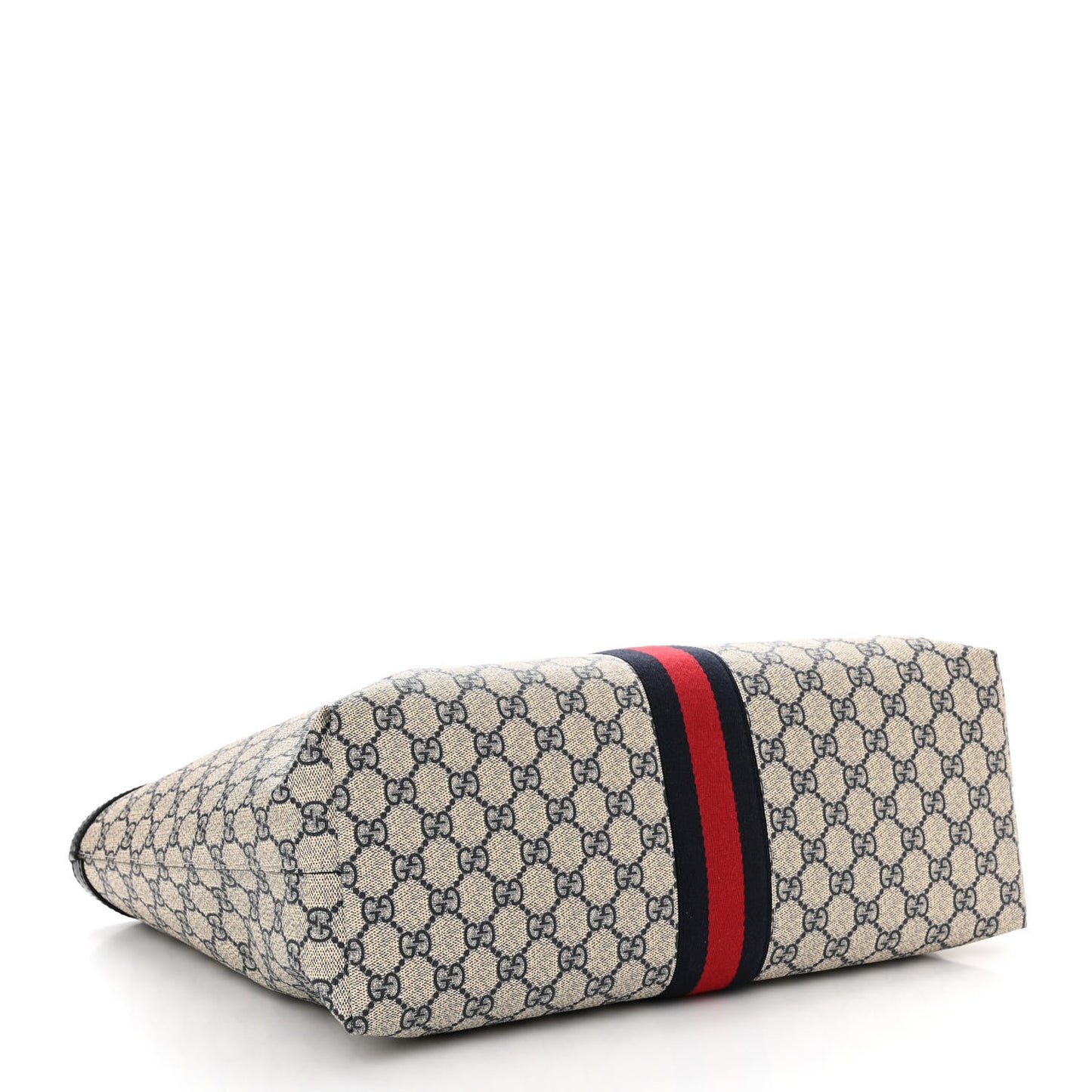 GG Supreme Monogram Textured Calfskin Web Medium Ophidia Shopping Tote Beige Blue