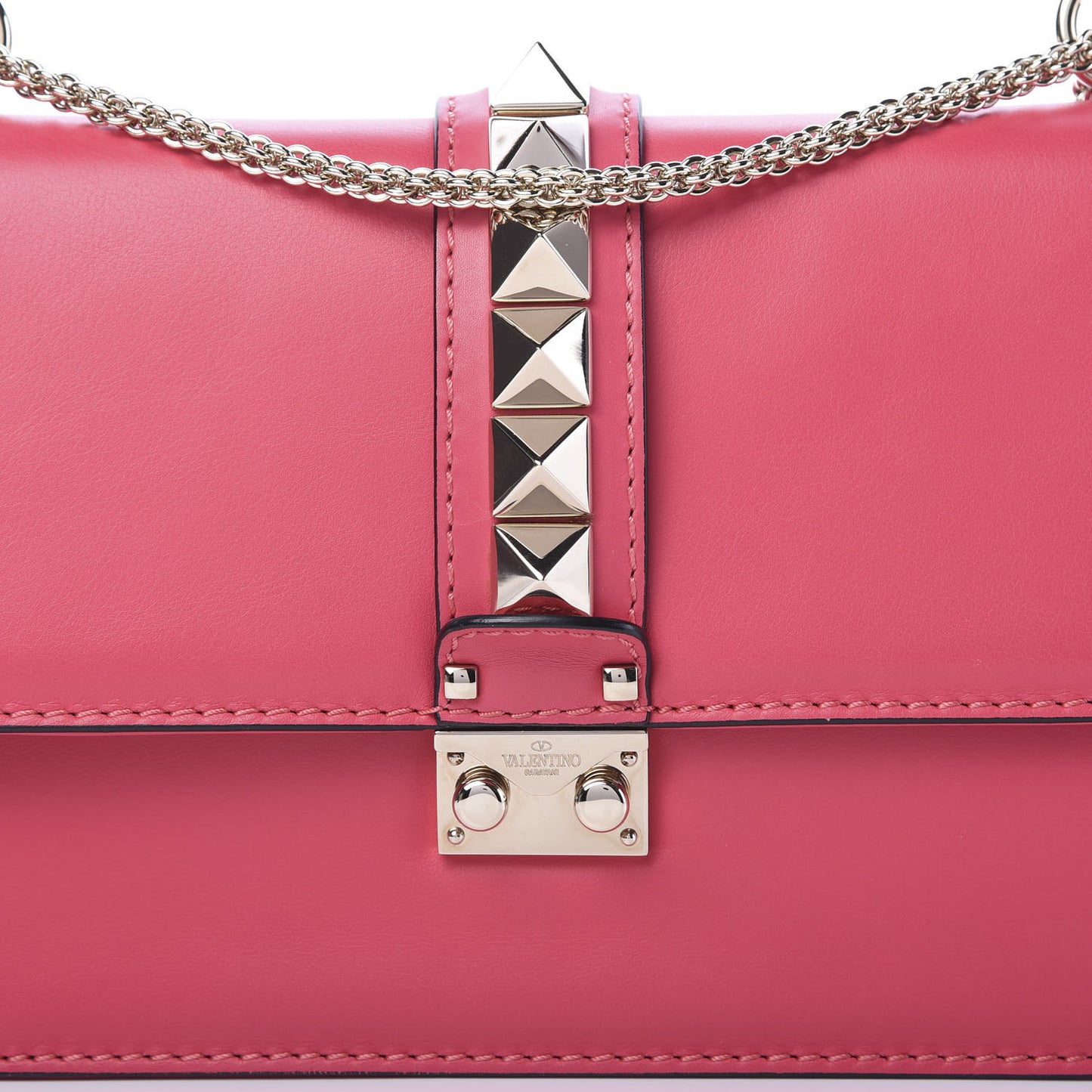 Vitello Medium Glam Lock Rockstud Flap Deep Rose