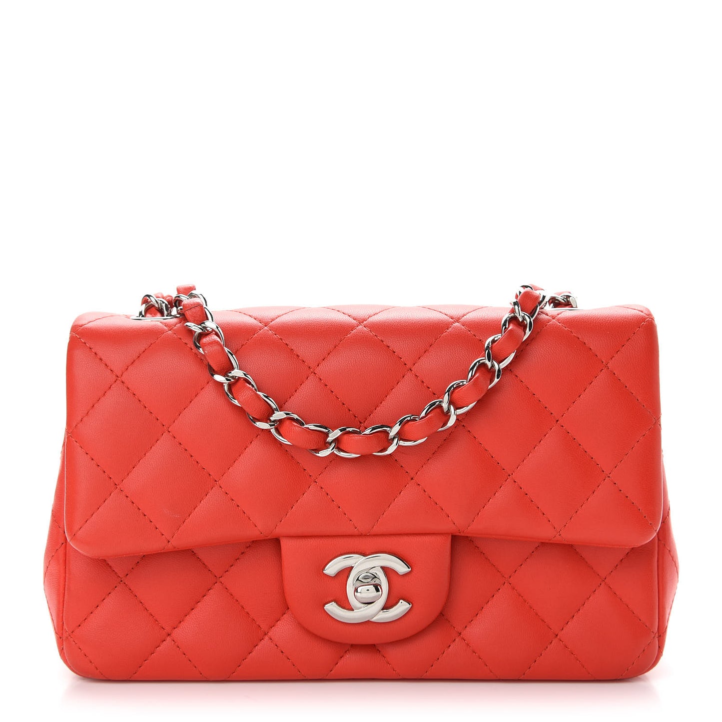 Lambskin Quilted Mini Rectangular Flap Red