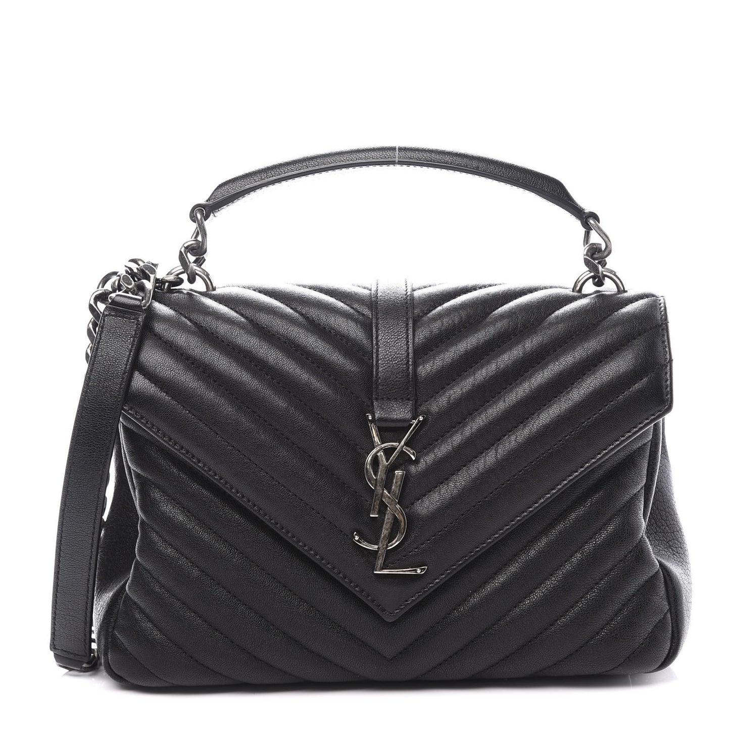 Sheepskin Matelasse Chevron Monogram Medium College Bag Black