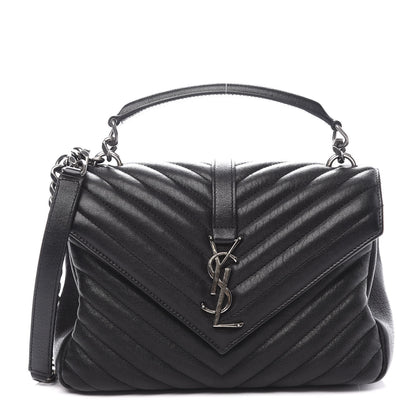 Saint Laurent Sheepskin Matelasse Chevron Monogram Medium College Bag Black 1 of 10