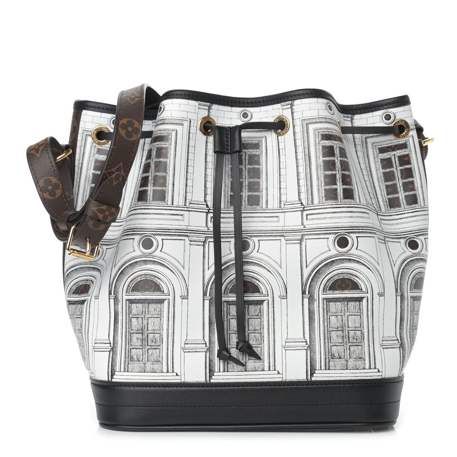 Louis Vuitton X FORNASETTI Calfskin Architettura Noe MM Black White 1 of 8