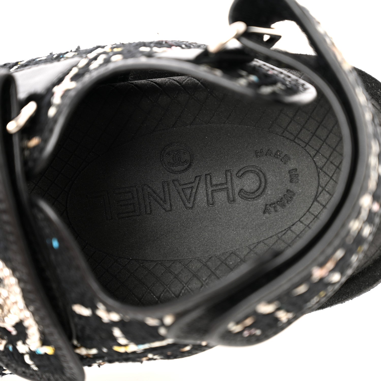 CHANEL バングル 黒 ドット Chanel Tweed Lambskin Dad Sandals 36 Black Multicolor 1936527